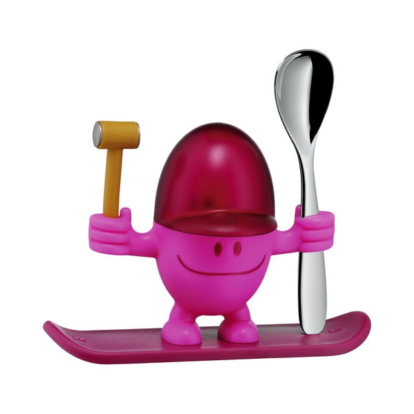 Sarkans un rozā olu turētājs ar karoti WMF Cromargan® Mc Egg