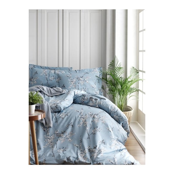 Divvietīgā gultasveļa ar kokvilnas palagu Chicory Blue, 200 x 220 cm