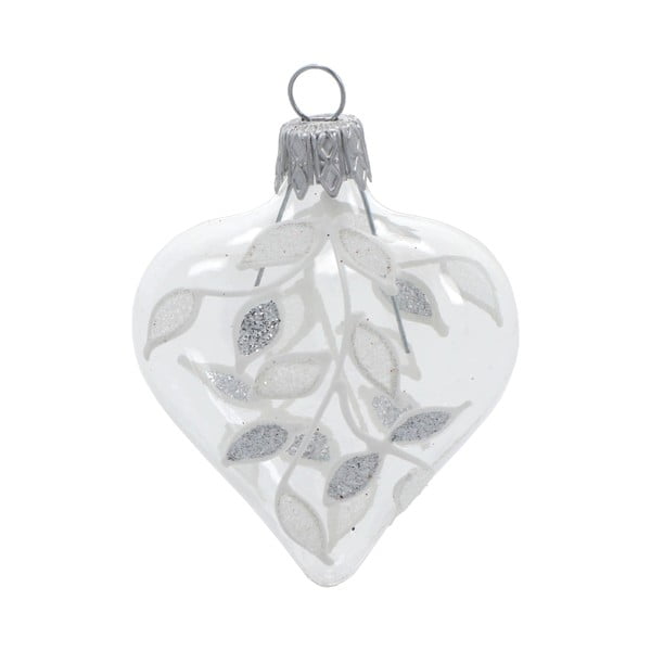 4 stikla Ziemassvētku rotājumu komplekts baltā un sudraba krāsā Ego Dekor Heart