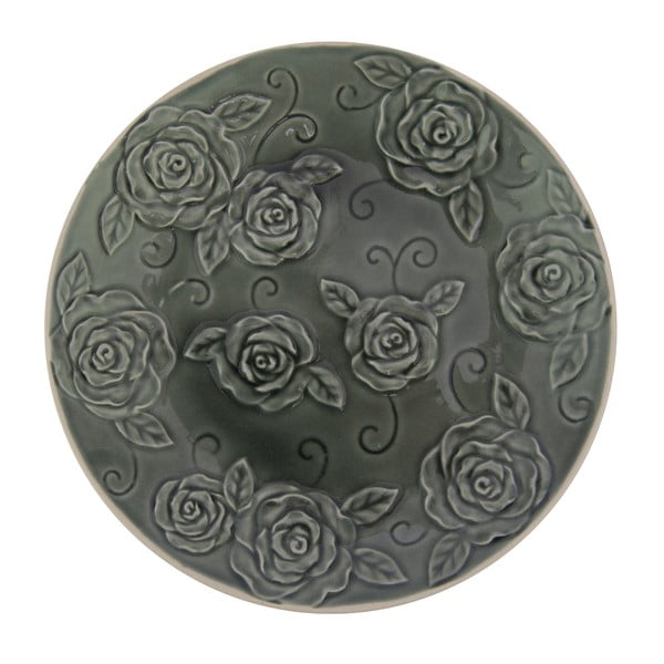 Tumši zaļš dekoratīvs šķīvis Antic Line Roses, ⌀ 25,5 cm