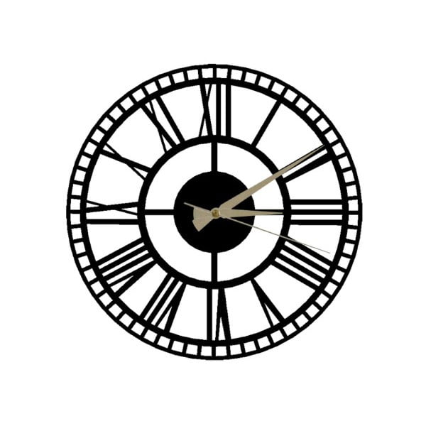 Melns sienas pulkstenis Roman Clock 2, ⌀ 50 cm