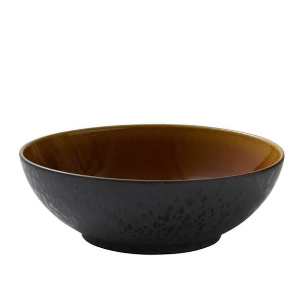 Melns keramikas salātu trauks ar okera krāsas iekšējo glazūru, diametrs 30 cm Bitz Mensa
