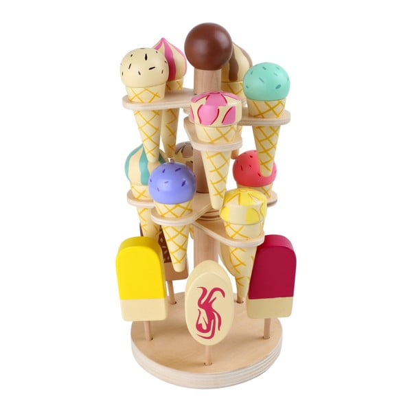 Koka rotaļlietu saldējuma komplekts ar Legler Ice Stand statīvu