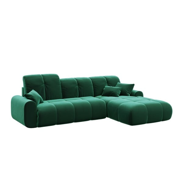 Tumši zaļa samta stūra izvelkamais dīvāns Devichy Tous, labais stūris