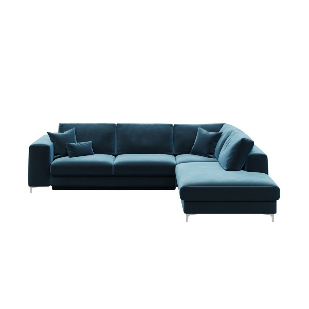 Tumši zils samta stūra izvelkamais dīvāns Devichy Rothe, labais stūris