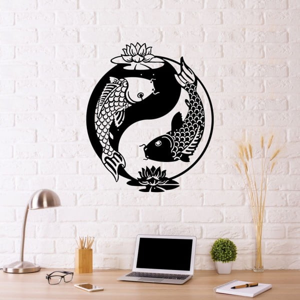 Melna metāla sienas dekorācija Fish Yin Yang, 41 x 49 cm