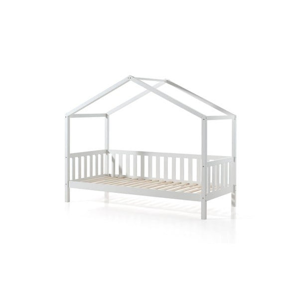 Balta bērnu gulta ar jumtiņu no priedes Vipack Dallas, 90 x 200 cm