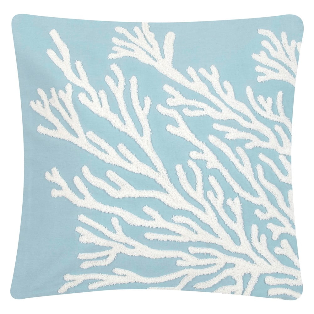 Zili balta dekoratīvā kokvilnas spilvendrāna Westwing Collection Reef, 40 x 40 cm