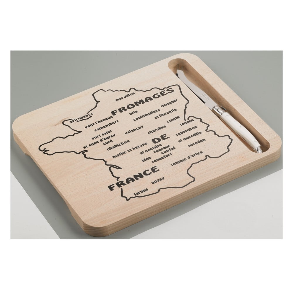 Koka dēlīša komplekts ar Francijas karti un siera nazi Jean Dubost