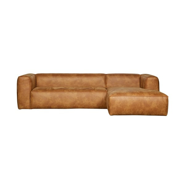 Brūns stūra dīvāns no pārstrādātas ādas WOOOD Bean, labais stūris