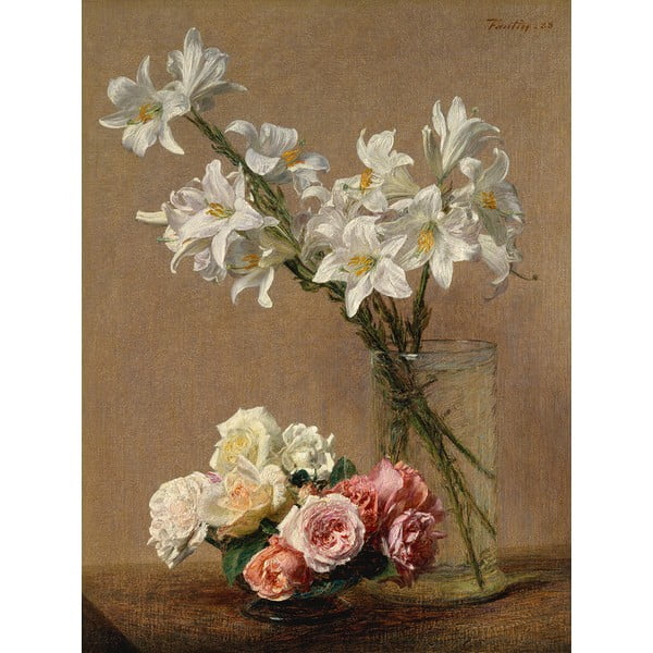 Gleznas reprodukcija Henri Fantin-Latour - Roses and Lilies, 45 x 60 cm