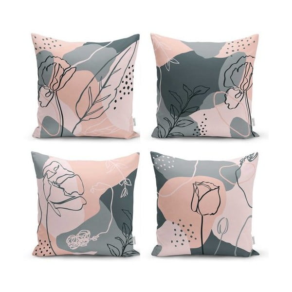 4 dekoratīvo spilvendrānu komplekts Minimalist Cushion Covers Draw Art, 45 x 45 cm