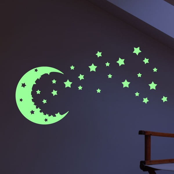 Spīdošu bērnu sienas uzlīmju komplekts Ambiance Moon and Stars