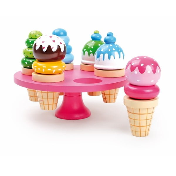 6 koka rotaļlietu saldējuma komplekts ar statīvu Legler Waffle Ice Cream