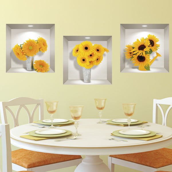 3 3D sienas uzlīmju komplekts Ambiance Sunflowers