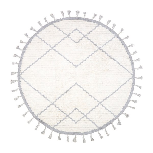 Balts ar pelēku ar rokām darināts kokvilnas paklājs Nattiot Come, ø 120 cm