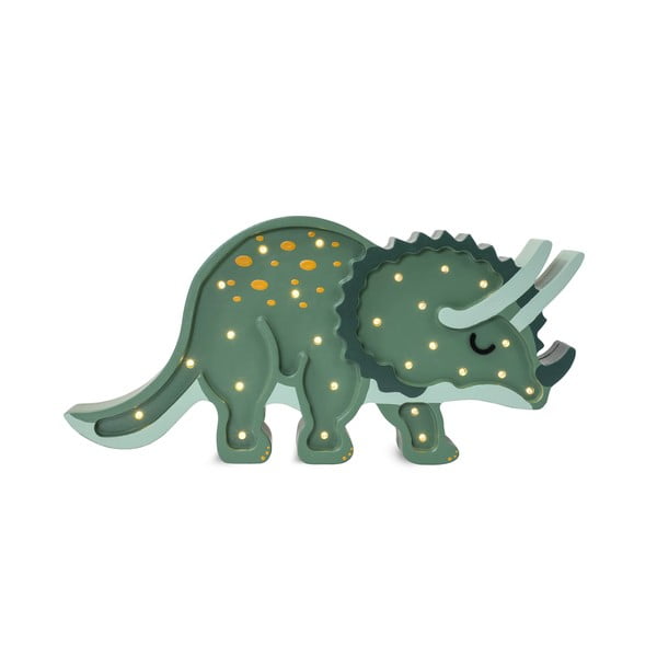 Zaļa galda lampa no priedes koka Little Lights Triceratops, platums 49 cm