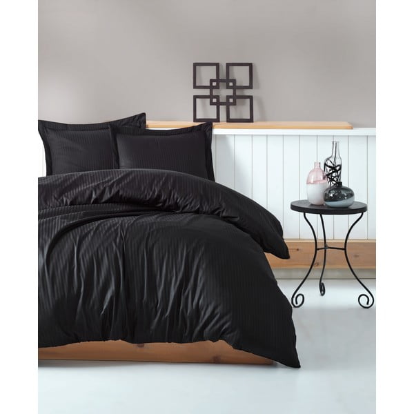 Melns divvietīgs gultas palags Stripe, 200 x 220 cm