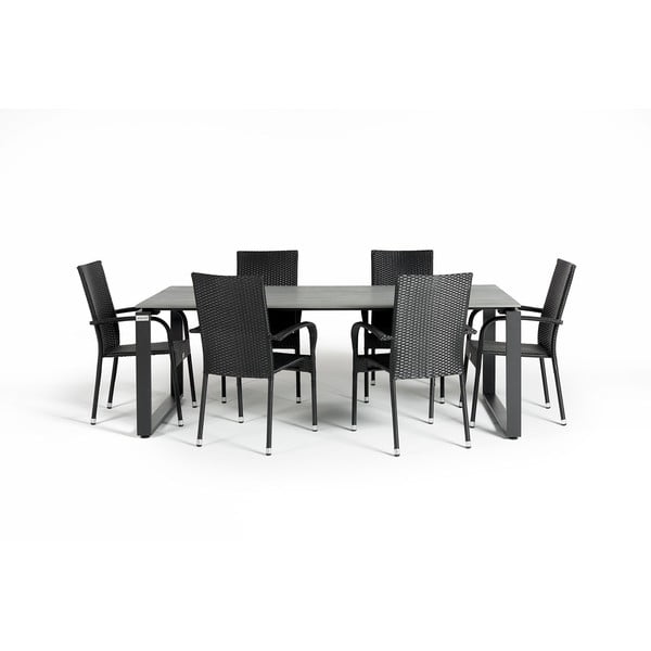Dārza komplekts 6 personām ar melnu krēslu Paris un melnu galdu Strong, 100 x 210 cm