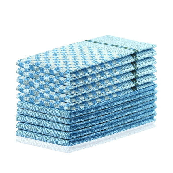10 zilu kokvilnas virtuves dvieļu komplekts DecoKing Louie, 50 x 70 cm