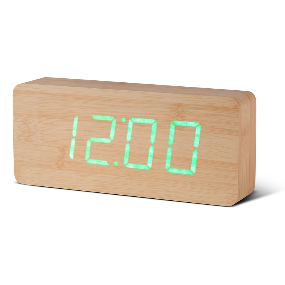 Gaiši brūns modinātājs ar zaļu LED displeju Gingko Slab Click Clock
