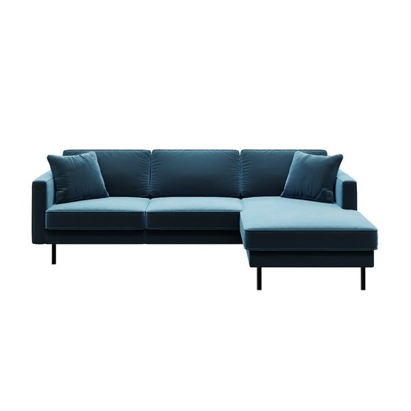 Zils samta stūra dīvāns MESONICA Kobo, labais stūris
