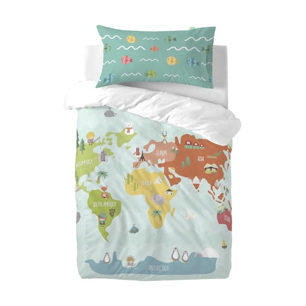 Bērnu gultasveļa no tīras kokvilnas Happynois World Map, 115 x 145 cm