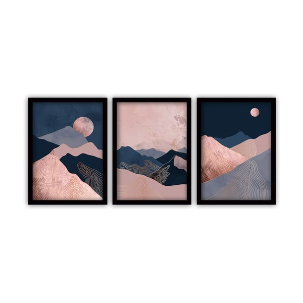 3 gleznu komplekts melnā rāmī Vavien Artwork Moonlight, 35 x 45 cm
