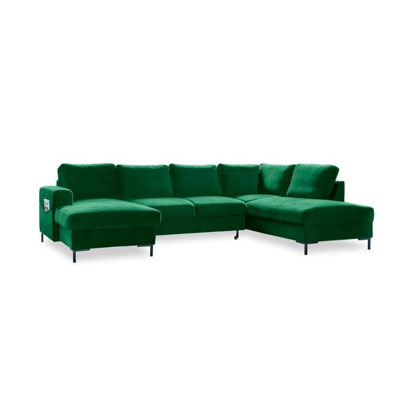 Tumši zaļš samta U-veida izlaižams dīvāns Miuform Lofty Lilly, labais stūris