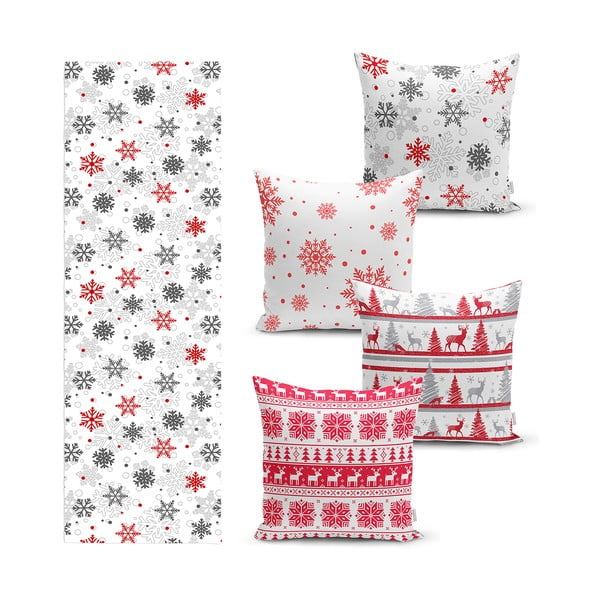 4 Ziemassvētku spilvendrānu un galdauta komplekts Minimalist Cushion Covers Red Christmas