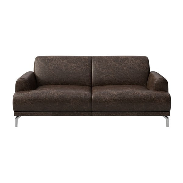 Tumši brūns divvietīgs ādas dīvāns MESONICA Puzo, 170 cm