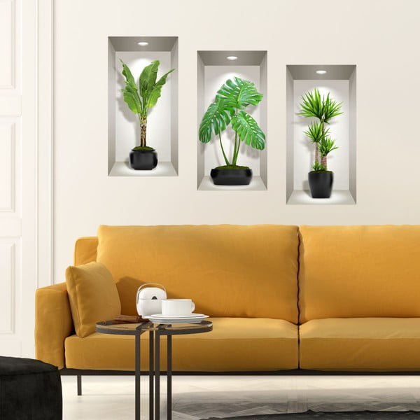 3 3D sienas uzlīmju komplekts Ambiance Green Plants