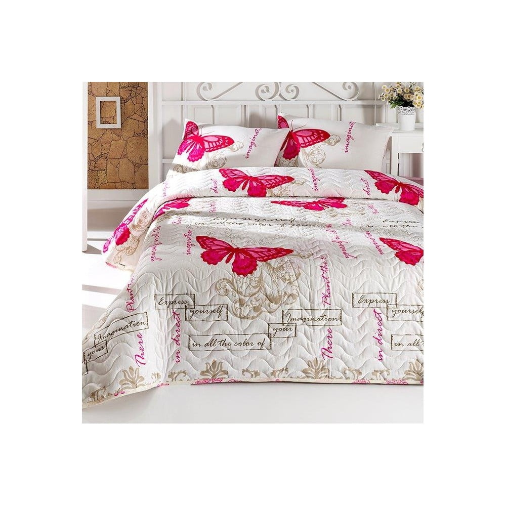Divguļamās gultas pārklāja un 2 spilvendrānu komplekts ar kokvilnas maisījumu Love Butterflies, 200 x 220 cm