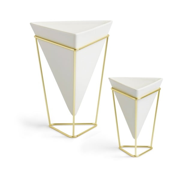 2 baltu keramikas podiņu komplekts ar zeltainu dizainu Umbra Trigg