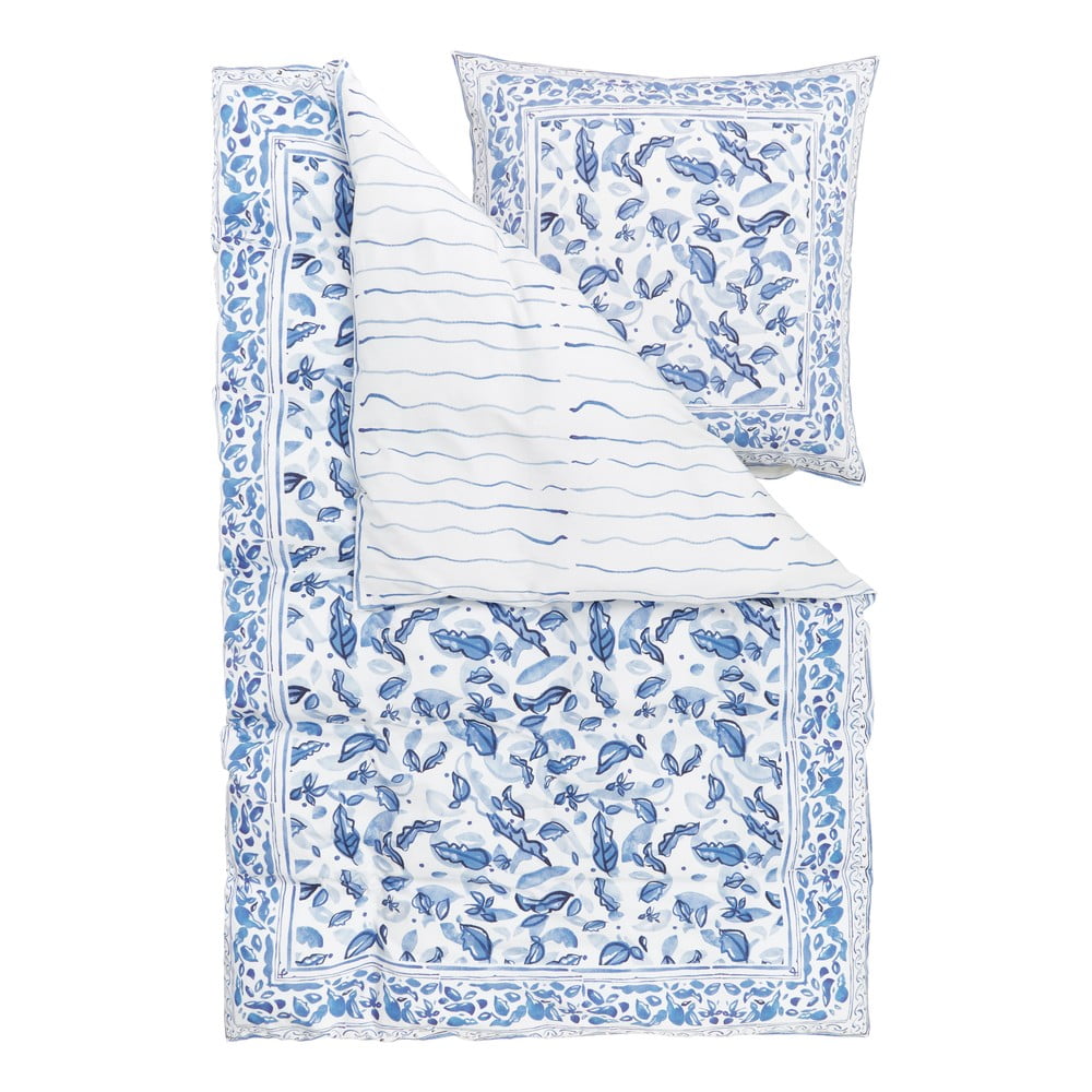 Zila un balta kokvilnas vienguļamā gultas veļa Westwing Collection Ryle, 155 x 220 cm