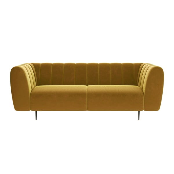 Medus dzeltens samta trīsvietīgs dīvāns Ghado Shel, 210 cm