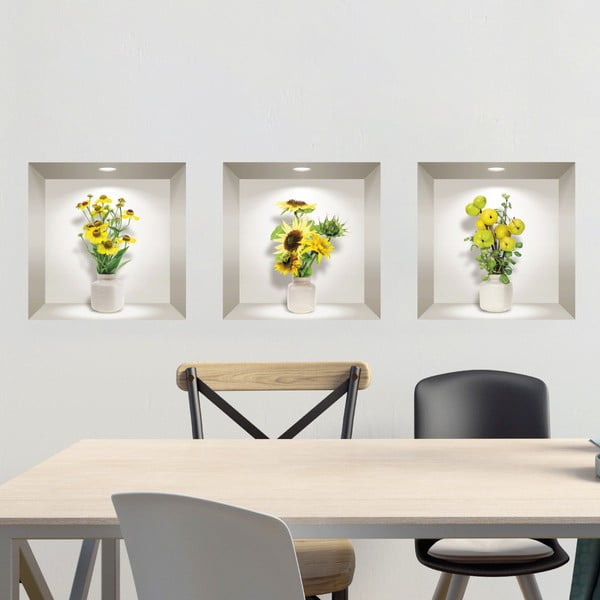 3 3D sienas uzlīmju komplekts Ambiance Yellow Flowers