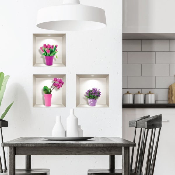 3 3D sienas uzlīmju komplekts Ambiance Tulips, Orchids un Lilacs