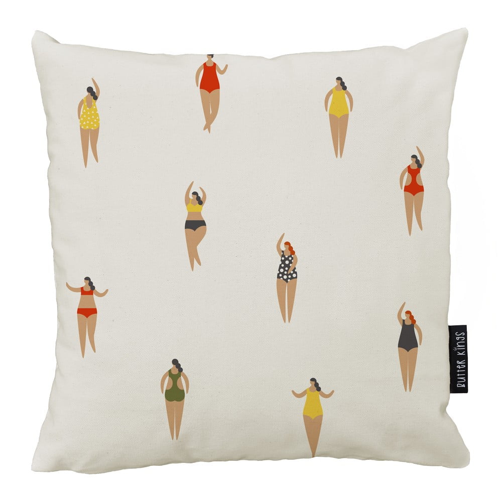 Balts kokvilnas spilvena pārvalks Butter Kings Swimming Ladies, 50 x 50 cm