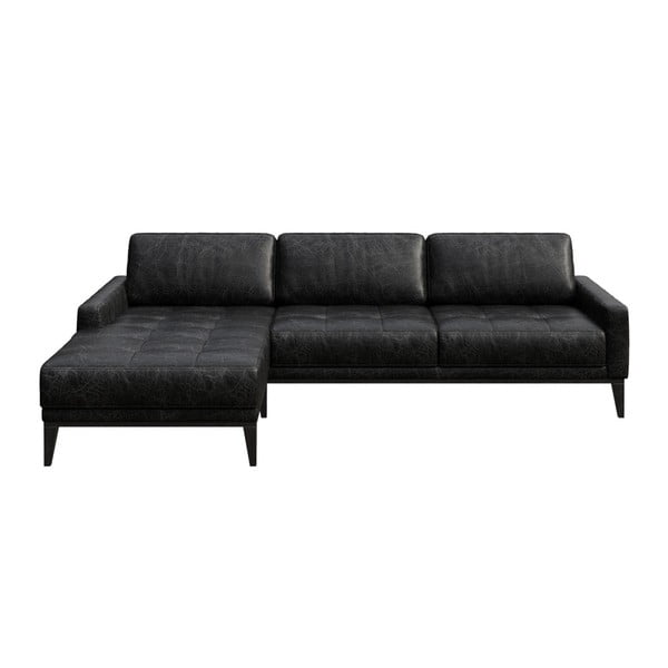Melns ādas stūra dīvāns MESONICA Musso Tufted, kreisais stūris