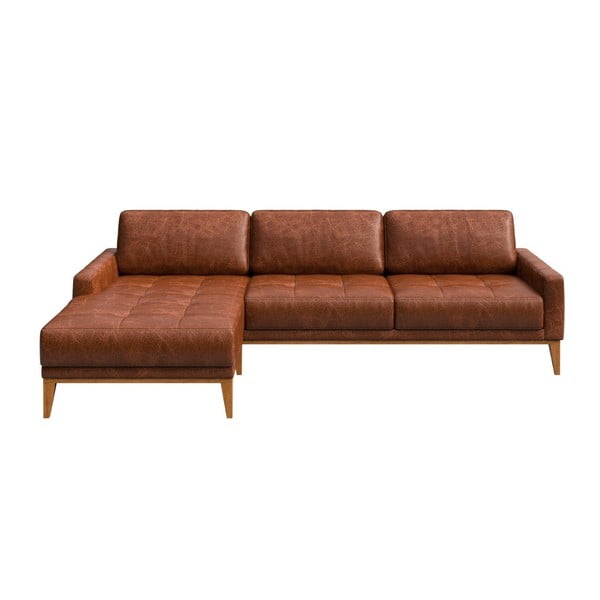 Sarkanbrūns ādas stūra dīvāns MESONICA Musso Tufted, kreisais stūris