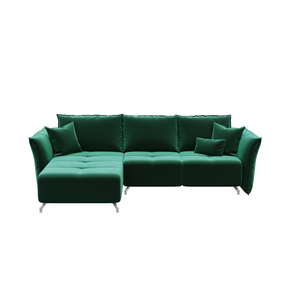 Tumši zaļa samta stūra izlaižamais dīvāns Devichy Hermes, kreisais stūris