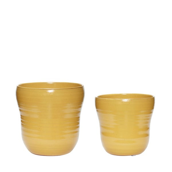2 dzeltenu keramikas puķu podu komplekts Hübsch Tina
