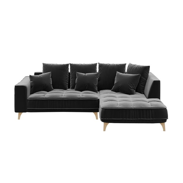 Tumši pelēks samta stūra dīvāns Devichy Chloe, labais stūris, 256 cm