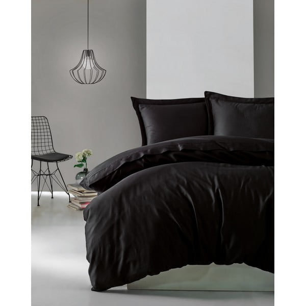 Melna kokvilnas satīna gultasveļa Cotton Box Elegant, 200 x 200 cm