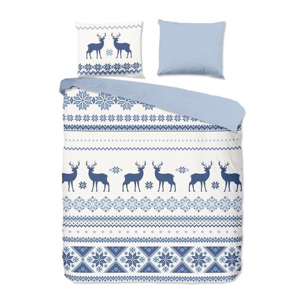 Zila flaneļa gultasveļa ar Ziemassvētku motīvu Good Morning Nordic, 140 x 200 cm