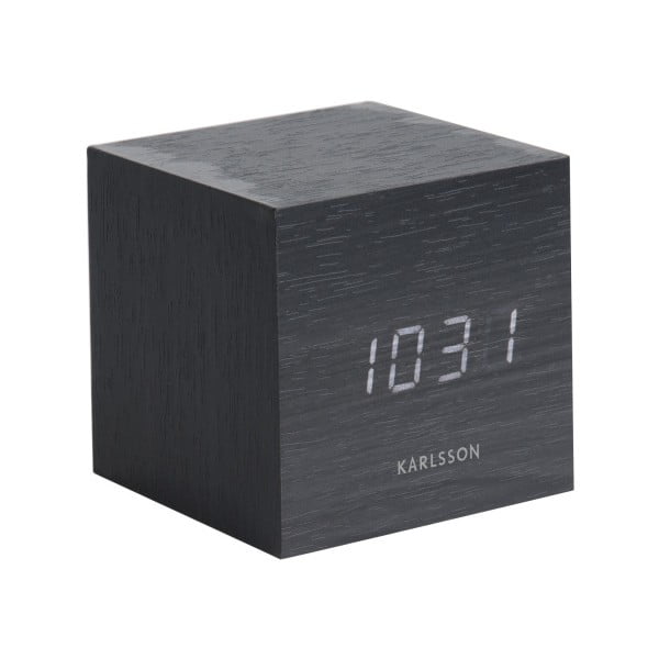 Melns modinātājs Karlsson Mini Cube, 8 x 8 cm
