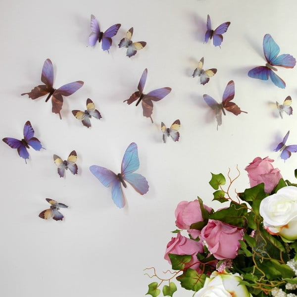 18 zilu 3D uzlīmju komplekts Ambiance Butterflies