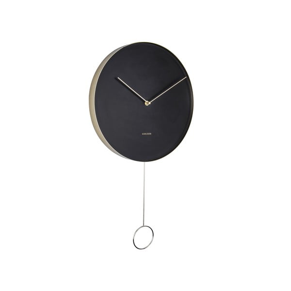 Melns sienas pulkstenis Karlsson svārsts, ø 34 cm