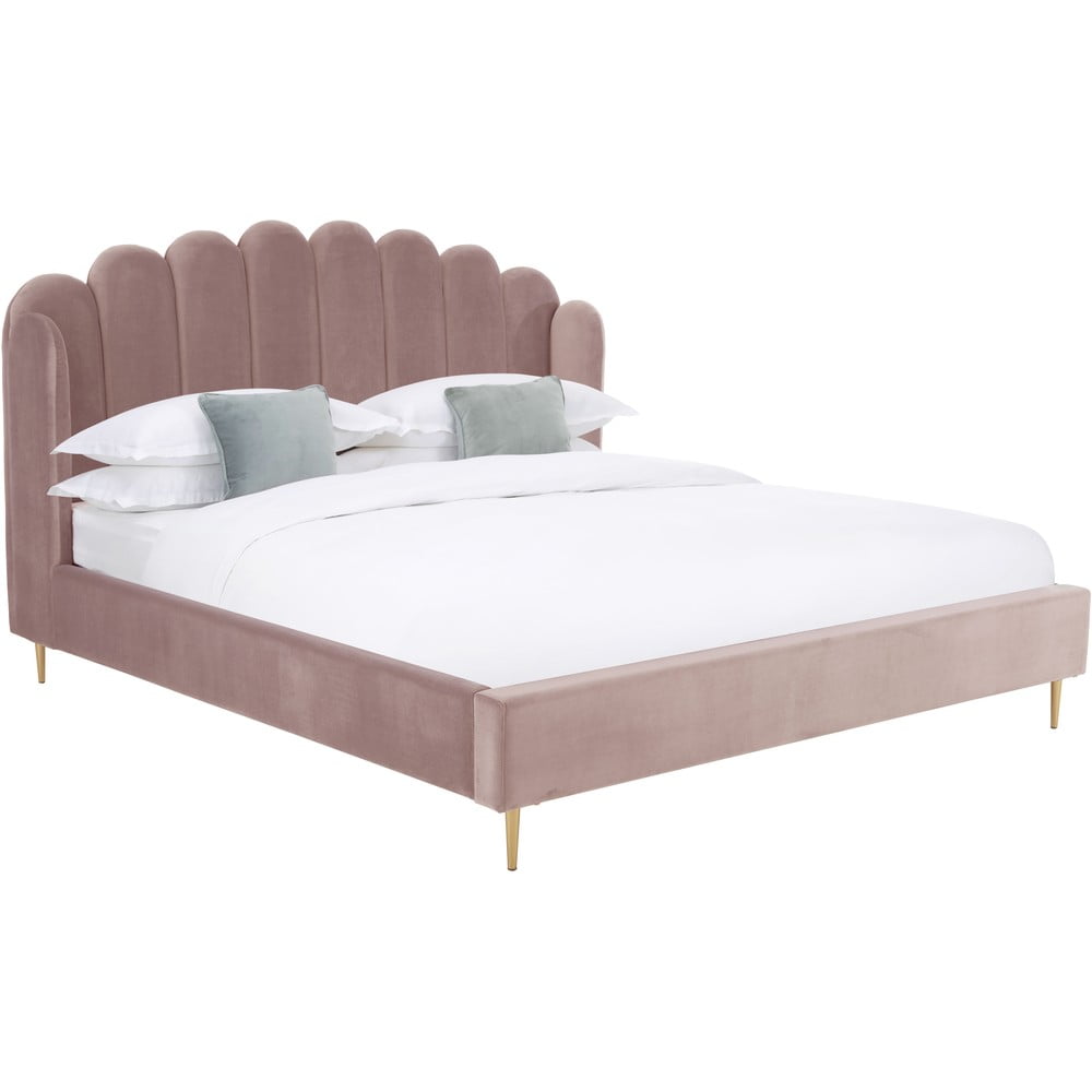 Rozā gulta ar samta apdari Westwing Collection Glamour, 180 x 200 cm